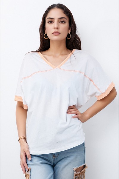 PT11620 COTTON CONTRAST STICH TOP
